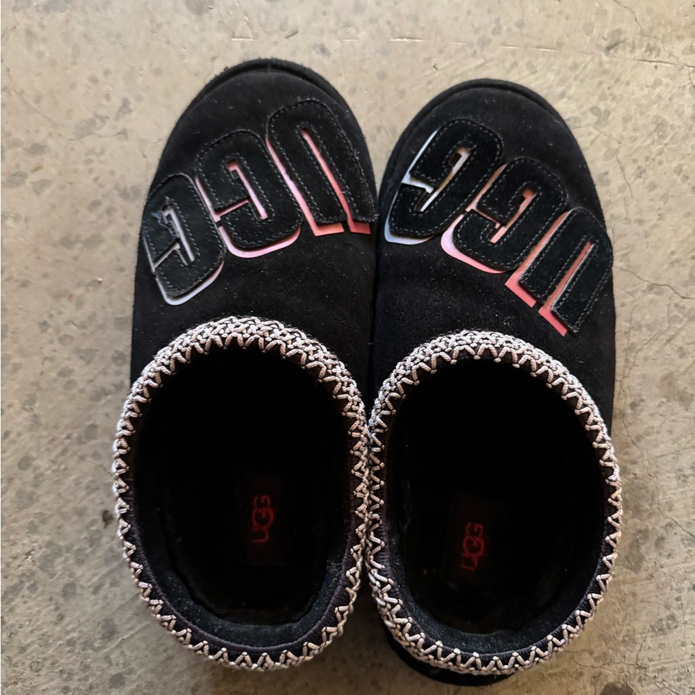 UGG Kids Black Slippers with Pink Accents